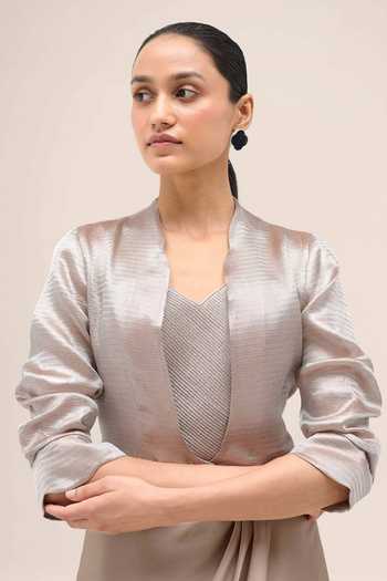 Ampm Silver Open Neck Ayla Metallic Top Set Online at Aza Fashions Ampm_Silver Open Neck Ayla Metallic Top Set _Online_at_Aza_Fashions