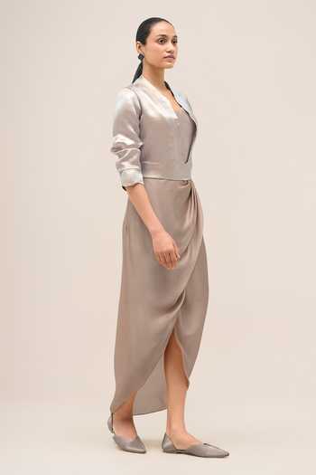 Shop Ampm Silver Open Neck Ayla Metallic Top Set Online at Aza Fashions Shop_Ampm_Silver Open Neck Ayla Metallic Top Set _Online_at_Aza_Fashions
