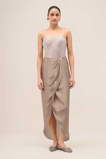 Ampm Silver Open Neck Ayla Metallic Top Set at Aza Fashions Ampm_Silver Open Neck Ayla Metallic Top Set _at_Aza_Fashions