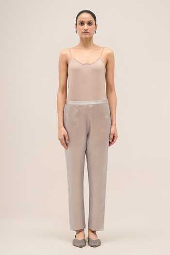 Buy_Ampm_Silver V-neck Sahar Metallic Top And Pant Set _Online_at_Aza_Fashions