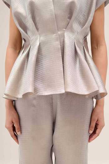 Buy_Ampm_Silver V-neck Sahar Metallic Top And Pant Set 