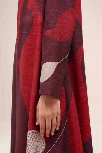 Buy Ampm Burgundy Silk Open Neck Naaz Rose Jacket Set Buy_Ampm_Burgundy Silk Open Neck Naaz Rose Jacket Set