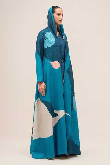 Buy Ampm Blue Silk Shawl Neck Naaz Rose Jacket Set Online at Aza Fashions Buy_Ampm_Blue Silk Shawl Neck Naaz Rose Jacket Set _Online_at_Aza_Fashions
