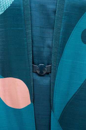 Shop Ampm Blue Silk Shawl Neck Naaz Rose Jacket Set Shop_Ampm_Blue Silk Shawl Neck Naaz Rose Jacket Set