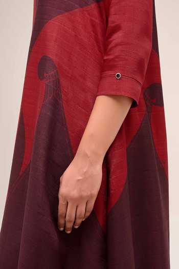 Ampm Burgundy Silk Collared Neck, Yes Zoha Printed Tunic And Dhoti Pant Set at Aza Fashions Ampm_Burgundy Silk Collared Neck, Yes Zoha Printed Tunic And Dhoti Pant Set _at_Aza_Fashions