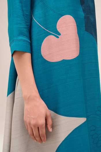 Ampm Blue Silk Collared Neck Zoha Printed Tunic And Dhoti Pant Set at Aza Fashions Ampm_Blue Silk Collared Neck Zoha Printed Tunic And Dhoti Pant Set _at_Aza_Fashions