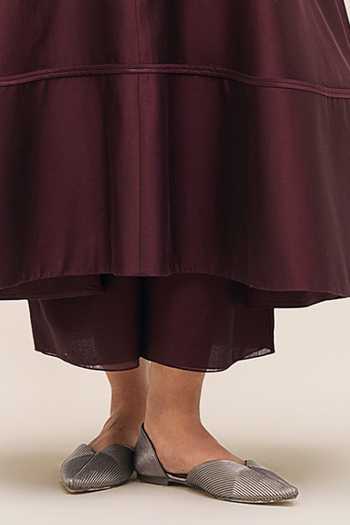 Ampm Burgundy Chanderi Round Neck Kainaz Kurta Set Online at Aza Fashions Ampm_Burgundy Chanderi Round Neck Kainaz Kurta Set _Online_at_Aza_Fashions