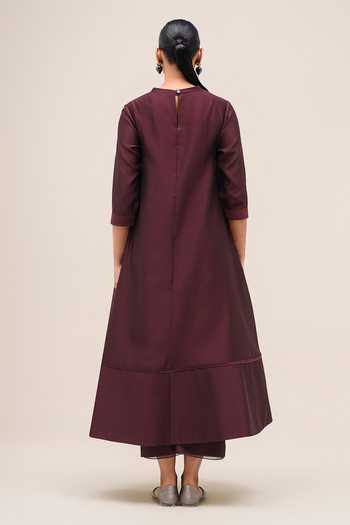 Ampm Burgundy Chanderi Round Neck Kainaz Kurta Set at Aza Fashions Ampm_Burgundy Chanderi Round Neck Kainaz Kurta Set _at_Aza_Fashions