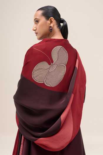 Shop Ampm Burgundy Chanderi Round Neck Kainaz Kurta Set Shop_Ampm_Burgundy Chanderi Round Neck Kainaz Kurta Set