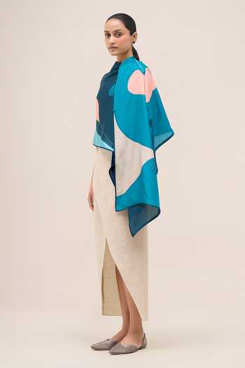 Ampm Blue Shabgul Printed Scarf Online at Aza Fashions Ampm_Blue Shabgul Printed Scarf _Online_at_Aza_Fashions