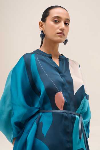 Buy Ampm Blue Organza, Satin Miya Kaftan Shirt Set Buy_Ampm_Blue Organza, Satin Miya Kaftan Shirt Set