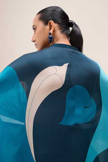 Shop Ampm Blue Organza, Satin Miya Kaftan Shirt Set Shop_Ampm_Blue Organza, Satin Miya Kaftan Shirt Set