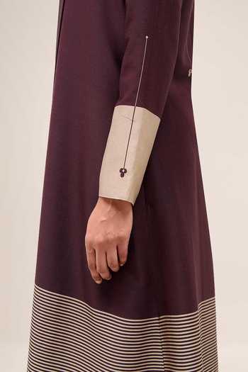 Ampm Burgundy Chanderi Aziza Abaya Jacket Set at Aza Fashions Ampm_Burgundy Chanderi Aziza Abaya Jacket Set _at_Aza_Fashions