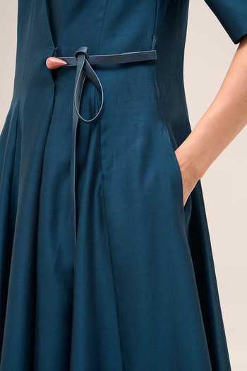 Buy Ampm Blue Chanderi V-neck Lara Dress Buy_Ampm_Blue Chanderi V-neck Lara Dress