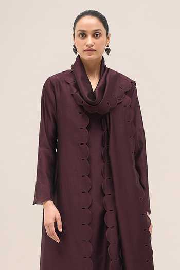 Buy Ampm Burgundy Chanderi Shawl Neck Asrah Jacket Palazzo Set Online at Aza Fashions Buy_Ampm_Burgundy Chanderi Shawl Neck Asrah Jacket Palazzo Set _Online_at_Aza_Fashions