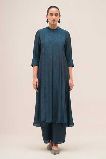 Buy Ampm Blue Chanderi High Neck Safira Kurta Set Online at Aza Fashions Buy_Ampm_Blue Chanderi High Neck Safira Kurta Set _Online_at_Aza_Fashions