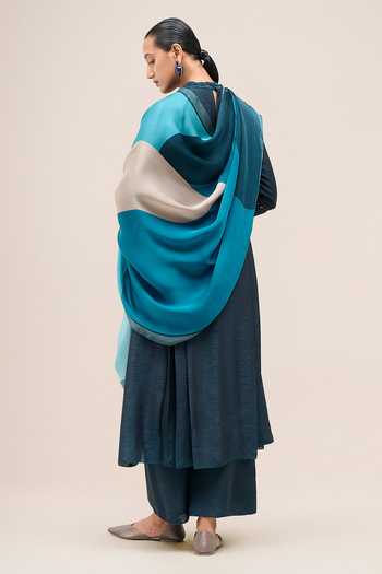 Shop Ampm Blue Chanderi High Neck Safira Kurta Set Online at Aza Fashions Shop_Ampm_Blue Chanderi High Neck Safira Kurta Set _Online_at_Aza_Fashions