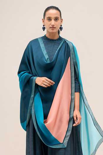 Buy Ampm Blue Chanderi High Neck Safira Kurta Set Buy_Ampm_Blue Chanderi High Neck Safira Kurta Set