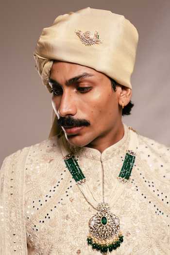 Paarsh_Ivory Raw Silk, Silk, Bemberg, Cotton, The Worli Embroidered Sherwani Set _Online_at_Aza_Fashions