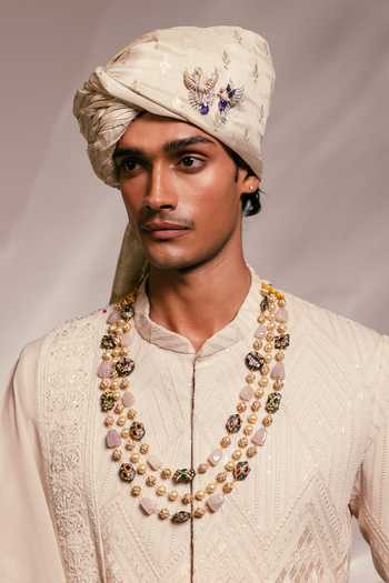 Buy_Paarsh_Pink Georgette, Silk, Cotton, Organza The Silent Ivory Embellished Sherwani Set _Online_at_Aza_Fashions