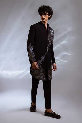 Paarsh Rex Gunmetal Embroidered Achkan & Pant Set 