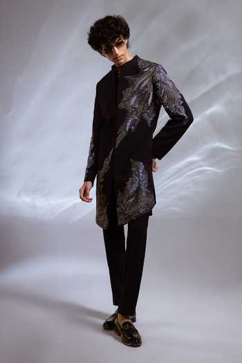 Paarsh Rex Gunmetal Embroidered Achkan & Pant Set 