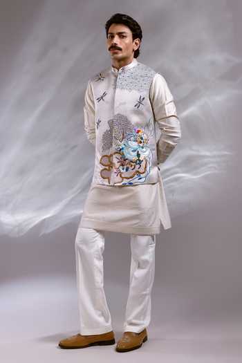 Paarsh Elie Raw Silk Satin Nehru Jacket Set 
