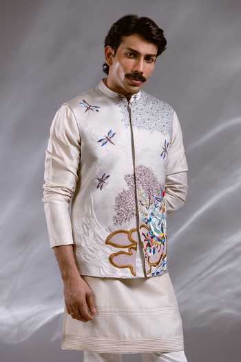Paarsh Elie Raw Silk Satin Nehru Jacket Set 