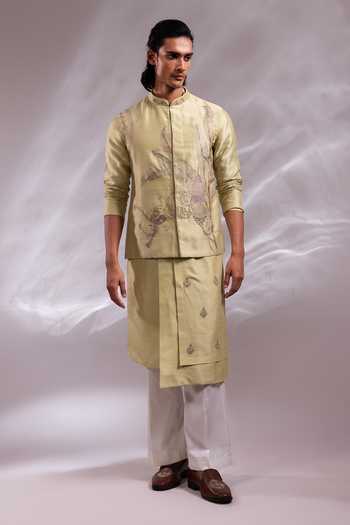 Paarsh Sage Embroidered Nehru Jacket Set 