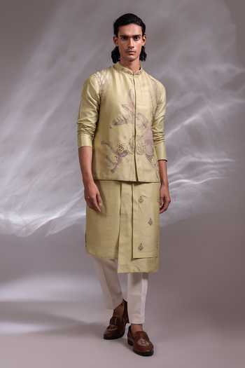 Paarsh Sage Embroidered Nehru Jacket Set 