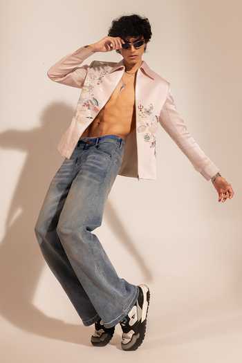 Buy_Paarsh_Purple Satin, Courtly Charm Embroidered Jacket With Zip Closure Broad Collar _Online_at_Aza_Fashions