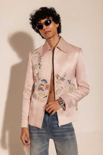 Paarsh Courtly Charm Embroidered Jacket With Zip Closure Broad Collar 