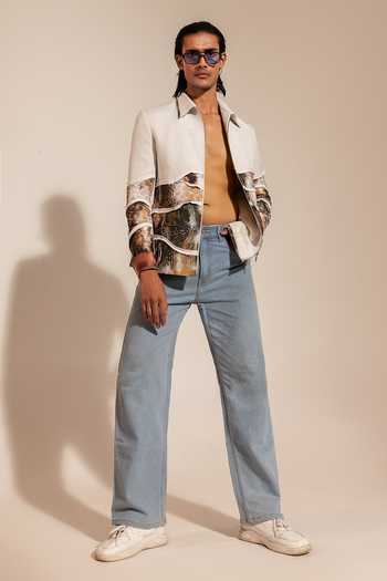 Paarsh_Grey Cotton, Linen Desert Relic Textured Jacket _Online_at_Aza_Fashions