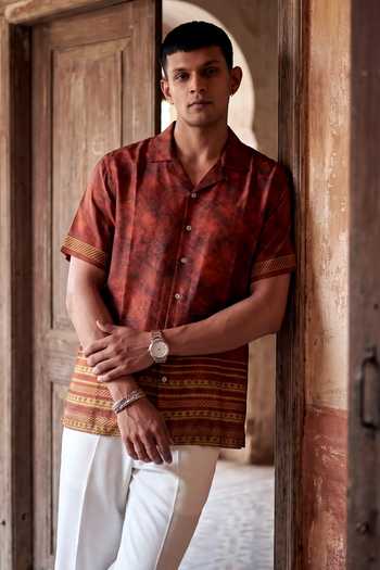 Raw & Rustic By Niti Bothra Maroon Heritage Cuban Collar Shirt 