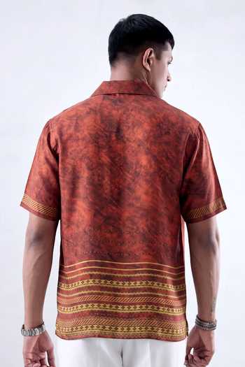 Raw & Rustic By Niti Bothra Maroon Heritage Cuban Collar Shirt 