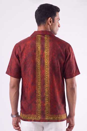 Raw & Rustic By Niti Bothra Maroon Regal Cuban Collar Shirt 