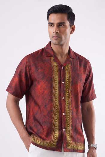 Raw & Rustic By Niti Bothra Maroon Regal Cuban Collar Shirt 