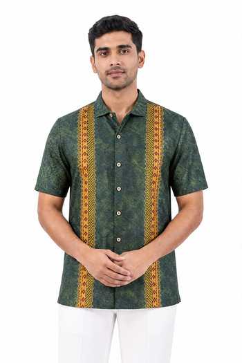Raw & Rustic By Niti Bothra Linear Cuban Collar Shirt 