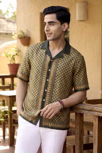 Raw & Rustic By Niti Bothra Olive Green Mosaic Print Shirt 