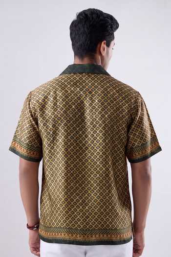 Raw & Rustic By Niti Bothra Olive Green Mosaic Print Shirt 