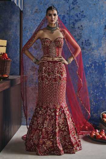 Show Shaa Surkh Fish Cut Lehenga Set 
