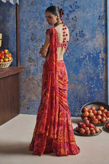 Show Shaa Lavanya Printed Pre-Draped Saree With Blouse 