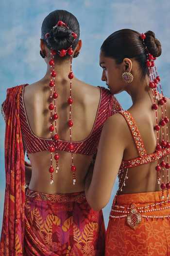 Show Shaa_Pink Chanderi, Chinon Sweetheart Lavanya Printed Pre-draped Saree With Blouse _Online_at_Aza_Fashions