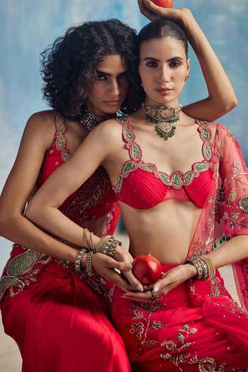 Buy Show Shaa Pink Net, Dupion Embroidery, Applique Harsha Pre-draped Saree With Bralette Online at Aza Fashions Buy_Show Shaa_Pink Net, Dupion Embroidery, Applique Harsha Pre-draped Saree With Bralette _Online_at_Aza_Fashions