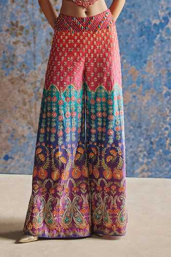 Buy_Show Shaa_Multi Color Chanderi Beads, Cut Work Sweetheart Neck Meherang Corset And Pant Set _Online_at_Aza_Fashions