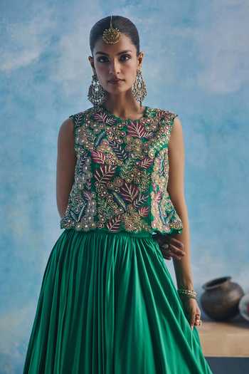Buy Show Shaa Green Organza, Satin Round Neck Rasika Embroidered Top And Lehenga Set Online at Aza Fashions Buy_Show Shaa_Green Organza, Satin Round Neck Rasika Embroidered Top And Lehenga Set _Online_at_Aza_Fashions