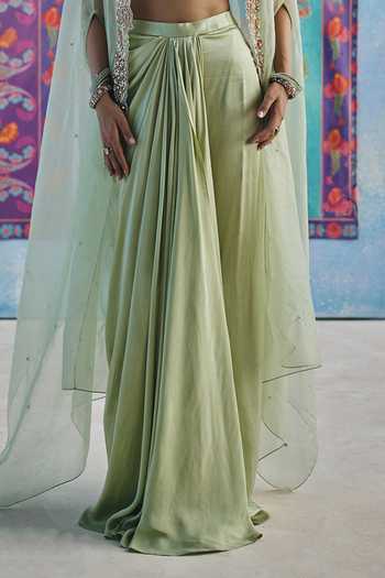 Show Shaa Green Organza, Chanderi, Satin Kanan Embroidered Cape Draped Skirt Set Online at Aza Fashions Show Shaa_Green Organza, Chanderi, Satin Kanan Embroidered Cape Draped Skirt Set _Online_at_Aza_Fashions