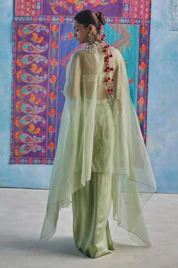 Show Shaa Kanan Embroidered Cape Draped Skirt Set 