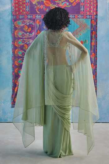 Show Shaa Saaz Pre-Draped Saree & Cape Set 