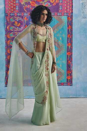 Show Shaa Saaz Pre-Draped Saree & Cape Set 